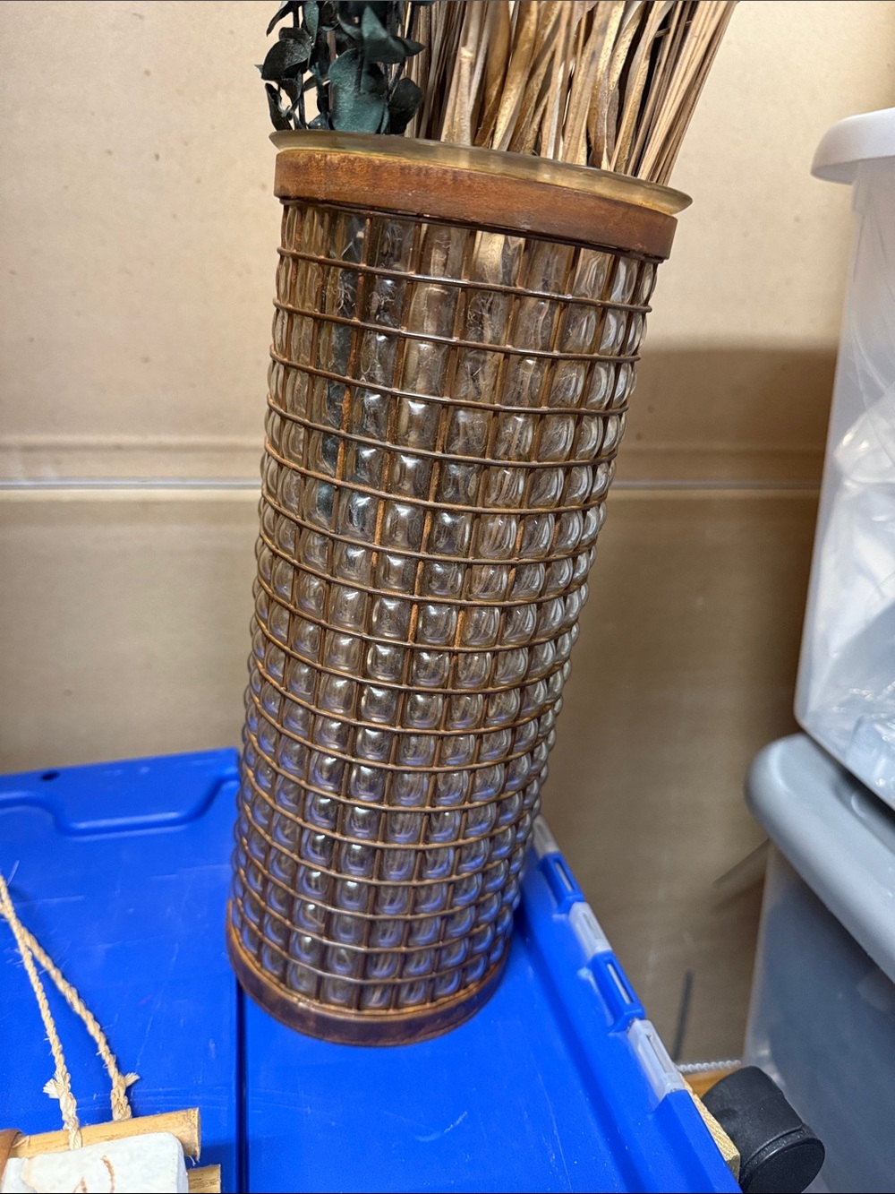 Pier 1 Gold Tall Floor Vase with Natural Stems